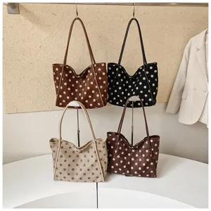 Sac cabas en toile à pois décontracté, grande capacité, sac à main d'épaule, style de travail.