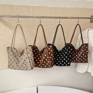 Sac cabas à pois chic et décontracté pour femme, grand sac à épaule pour le travail.