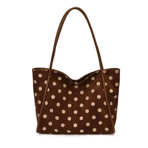 Sac cabas chic à pois marron pour femme, grand sac à main d'épaule en cuir pour le travail quotidien.