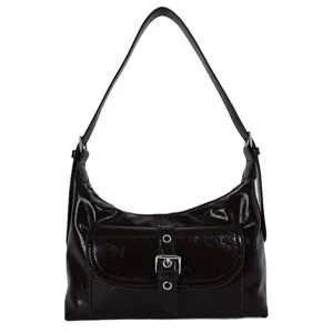 Korean style retro patent leather underarm shoulder bag for women, chic commuting handbag.