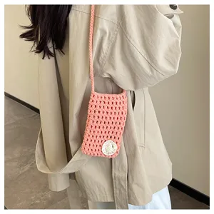 Handgemachte gehäkelte hohle Handytasche süße Sommer Mini Umhängetasche für Damen leicht