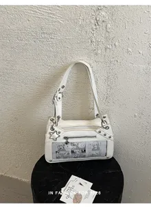 Weisse PU Leder Achsel-Ita-Tasche mit transparentem Fenster, japanische Schultertasche.