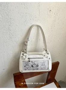 Japanische Mode einfarbige süße Achsel-Itabag mit klarem Manga-Fenster, trendige Umhängetasche.