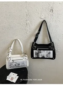Japanische Mode minimalistisch einfarbig süße Achsel Ita Tasche mit Manga Fenster Design.