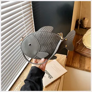 Cute creative Japanese style fish shape PU leather crossbody shoulder bag for women daily fashion.