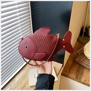 Cute fish shape crossbody bag for women, creative PU leather single shoulder handbag.