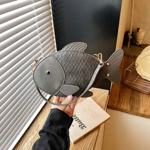 Cute Fish Shaped PU Leather Crossbody Bag Novelty Creative Single Shoulder Bag Cartoon Stitching Top Handle Purse For Women Daily