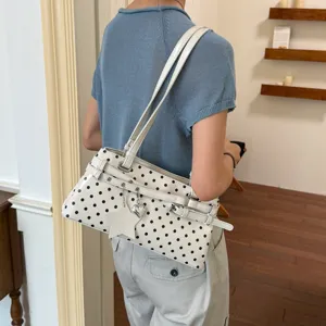 Fashion white polka dot shoulder bag with cute star heart charms and straps for women summer chic.
