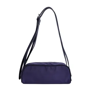 Minimalist purple nylon underarm shoulder bag with long strap for women daily commute chic style