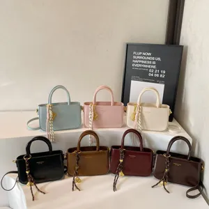 Kleurrijke elegante kleine handtas handvat tas met schattige hanger hoofdweergave.