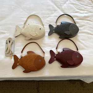 Cute fish shaped PU leather shoulder bag women handbag casual crossbody bag with strap