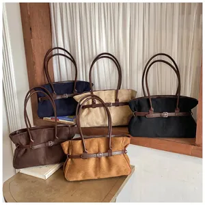 Vintage large capacity women tote shoulder bag autumn casual PU leather brown handbag