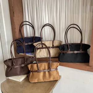 Chic autumn large capacity women shoulder bag vintage commuting tote bag multi-color