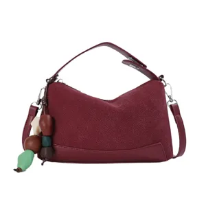 Elegante burgunderrote Umhängetasche für Damen, lässige Handtasche mit einzigartigen Perlen.
