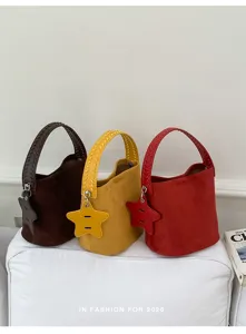 Sac seau rétro coréen pour femme sac bandoulière décontracté en cuir PU avec pendentif étoile