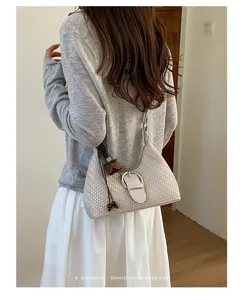 Geflochtene Umhängetasche, minimalistische Retro Hobo Tasche mit stilvoller Schnalle.
