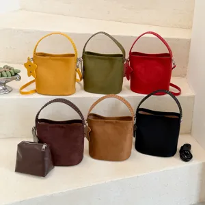 Sac seau vintage en suédine style coréen sac bandoulière décontracté ensemble chic