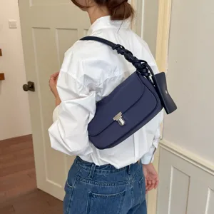 Stile coreano borsa a tracolla minimalista ascellare baguette borsa a mano donna blu
