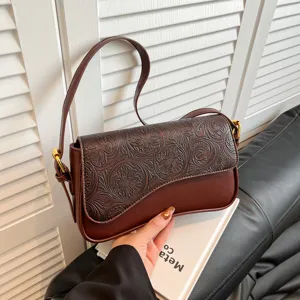 French Retro Embossed Leather Shoulder Bag Women Small Square Crossbody Bag Luxury Designer Style Elegant Handbag
