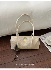 Elegante geweven schoudertas met dubbele handvatten, stijlvolle tas voor dagelijks.