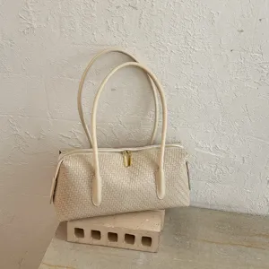 Dames Geweven Patroon PU Leer Schoudertas Retro Luxe Casual Okseltas Klassiek Baguette Hobo Tas Voor Dagelijks Woon-werkverkeer