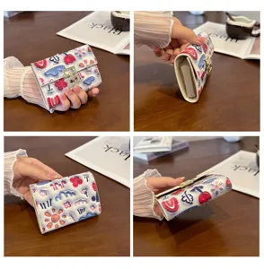 Cartoon print short wallet accordion card holder cute multi slot coin purse for women girls