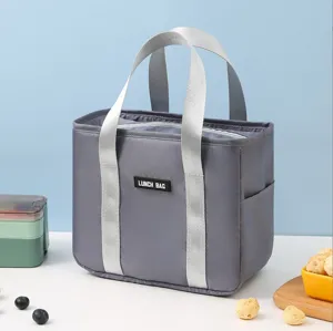 Insulated lunch bag for office school portable grey thermal food container tote bag main view