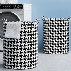 Panier à Linge Pliable Tissu Non Tissé Imperméable Corbeille à Linge Sale Motif Pied-de-poule Grand Capacité Organisateur de Linge pour Salle de Bain