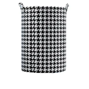 Panier a linge pied de poule corbeille de rangement pliable avec poignees pour salle de bain.