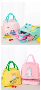 Cute cartoon thermal lunch bag with thick aluminum foil insulation for students and daily use.