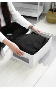 Caja de almacenamiento de lino y algodon con ventana transparente gran cajon para ropa