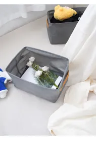 Grey fabric storage basket thick organizer bin for clothes and sundries home dorm use