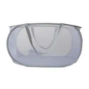 Collapsible mesh laundry basket portable dirty clothes storage hamper for bathroom and bedroom use