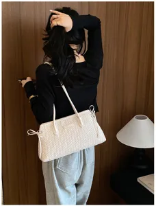 Bolso de hombro tejido de gran capacidad para mujer, bolso casual de diseño de nicho elegante