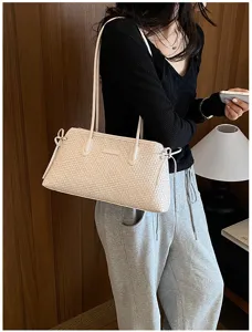 Chic bolso de hombro tejido para mujer, elegante bolso de mano con lazo, uso diario perfecto.