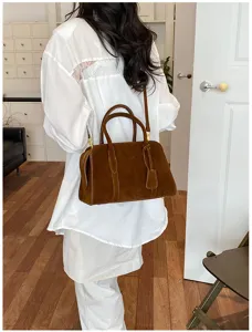 Retro suede Boston bag women large capacity shoulder crossbody bag casual fashion handbag