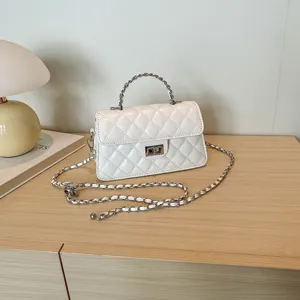 Women Fashion Quilted Chain Shoulder Bag PU Leather Crossbody Small Square Handbag Classic Designer Style Purse