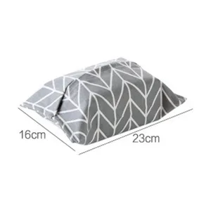 Japanese style cotton linen tissue box cover with grey geometric pattern, home decor.