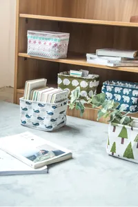 Cotton linen storage basket cute cartoon desktop organizer box Nordic style home decor