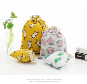 Bolsa de cordón de algodón, bolsa de almacenamiento con patrón fresco para cosmeticos.
