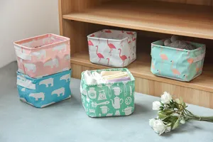 Cotton linen storage basket fabric waterproof desktop organizer box for home sundries.