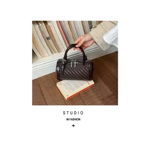 Chic borsa a mano cuscino in PU intrecciato, piccola borsa a tracolla elegante da donna.