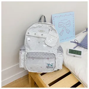 Mochila casual de gran capacidad para estudiantes con diseño de estrellas y bolsillo transparente