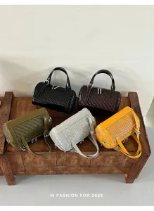 Elegante borsa a mano piccola in pelle PU intrecciata, pratica borsa a tracolla da donna.