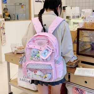 Mochila ita rosa bolso escolar para chicas gran capacidad ventana transparente lindo