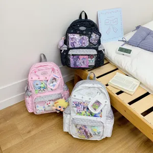 Mochila Ita estética bonita para estudiantes gran capacidad bolso casual con bolsillo transparente