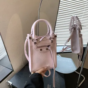 Sac de Téléphone Motard à Rivets pour Femmes Sac en Bandoulière en Similicuir PU Mini Sac à Main Carré Mode Style Coréen
