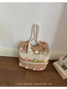 Detailed view of the cute floral crochet tote bag in a cozy lifestyle scene setting.