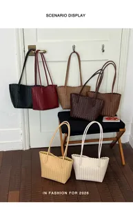 Woven tote bag for women minimalist shoulder bag casual handbag stylish shopper bag new