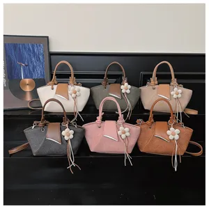 Lässige elegante Damen Umhängetasche Handtasche PU Leder Top Griff Tasche mit Blütendekor